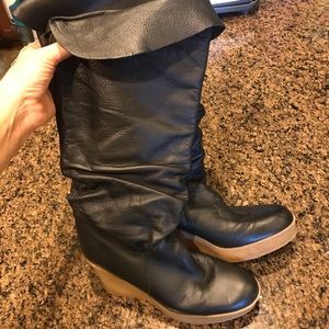 Aldo leather wedge boots